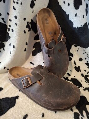 Birkenstock Boston Brown Leather Slip-On Clog with Buckle